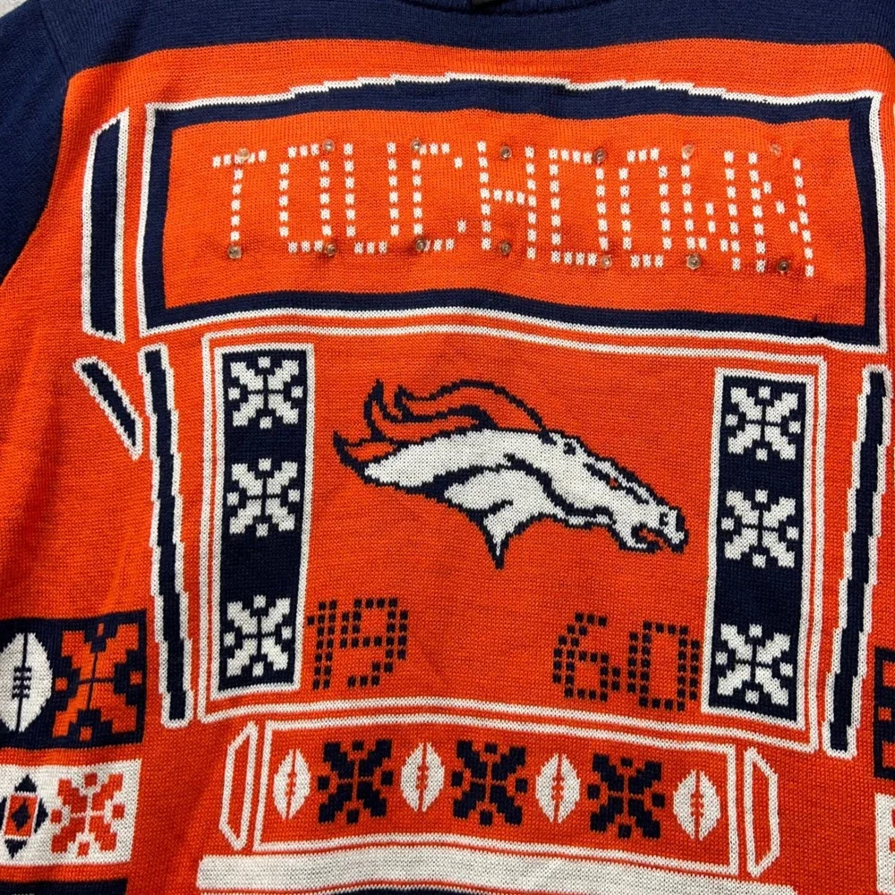 NFL Team Apparel Denver Broncos Light Up Ugly Christmas Sweater Mens L Orange